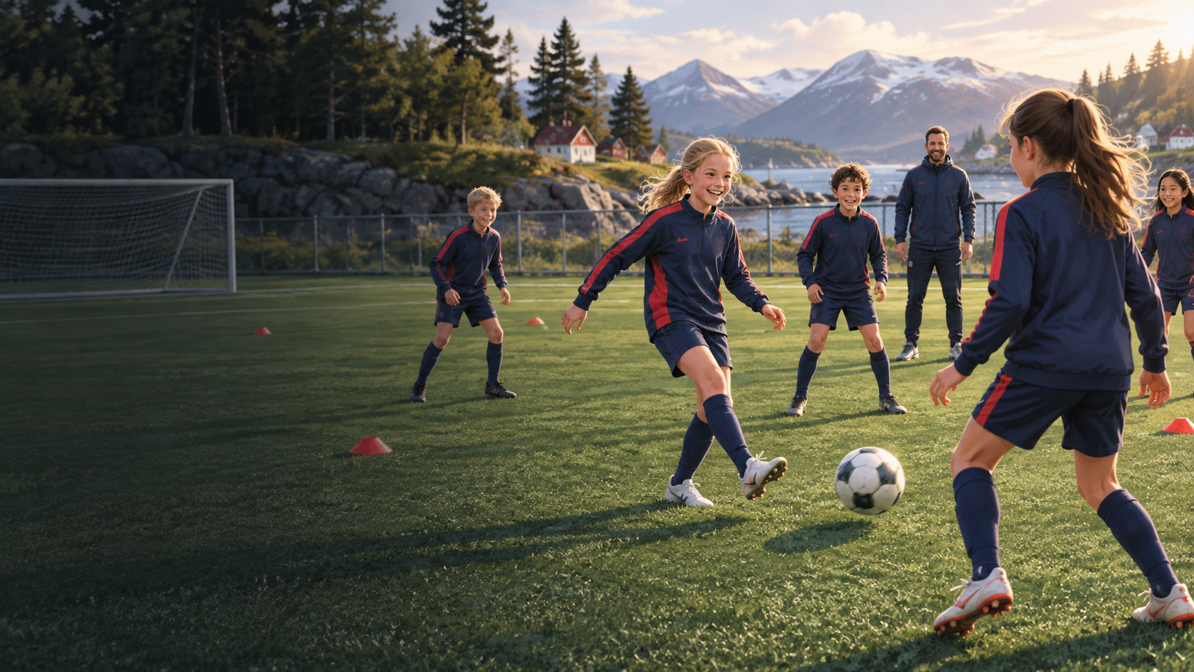 Illustrasjon av barn som spiller fotball etter skoletid