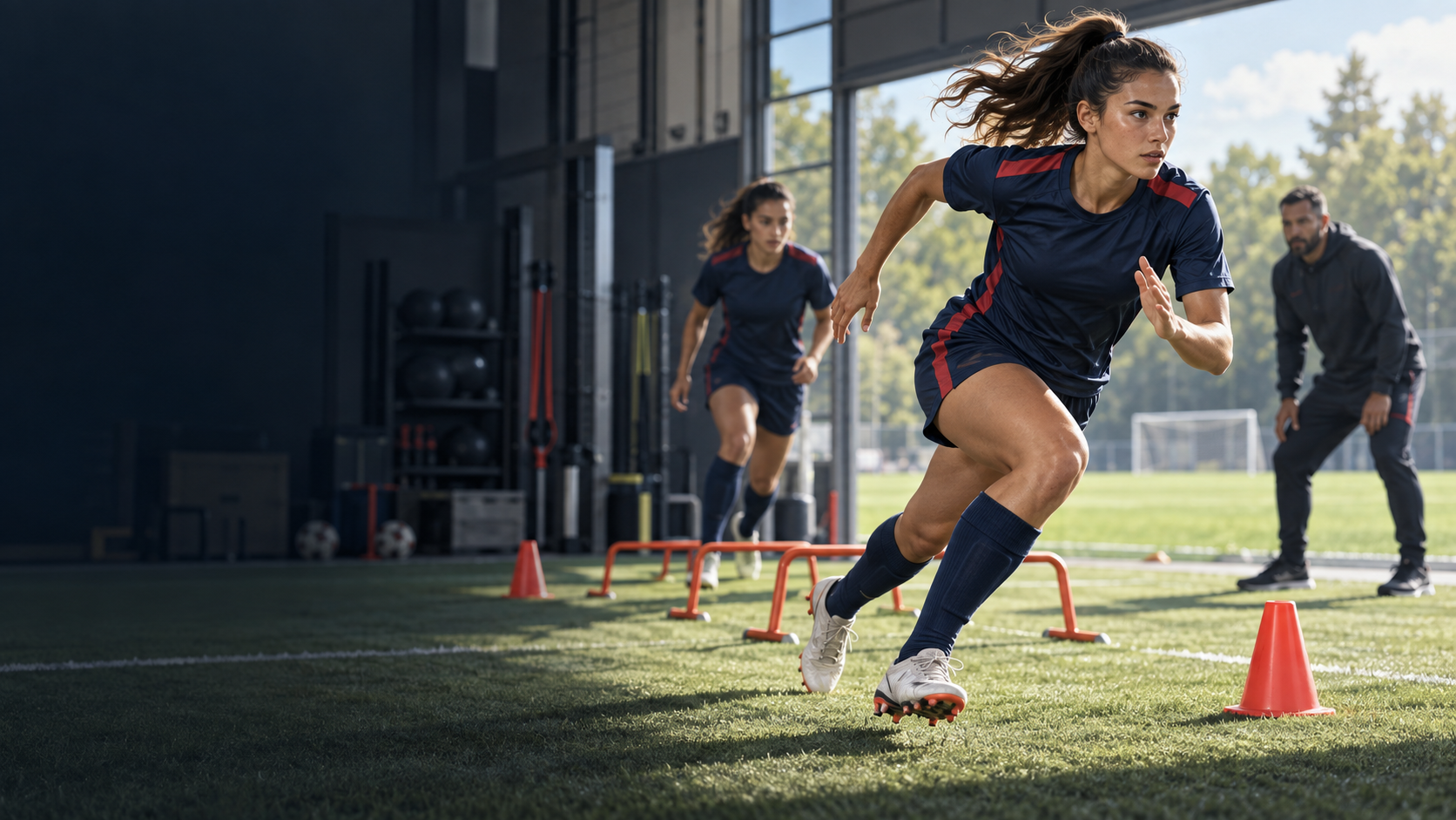 Illustrasjon av fotballspiller som trener hurtighet og koordinasjon